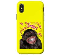Smile! Smiling chimpanzee with braces Funny Humor Custodia per iPhone X/XS
