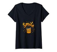 Smile There's Beer: Fun Brew Lovers - Stampa Artistica Maglietta con Collo a V, Donna, Nero, L