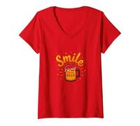Smile There's Beer: Fun Brew Lovers - Stampa Artistica Maglietta con Collo a V, Donna, Rosso, S