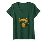 Smile There's Beer: Fun Brew Lovers - Stampa Artistica Maglietta con Collo a V, Donna, Verde Foresta, XL