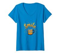 Smile There's Beer: Fun Brew Lovers - Stampa Artistica Maglietta con Collo a V, Donna, Zaffiro, XXL