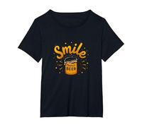 Smile There's Beer: Fun Brew Lovers - Stampa Artistica Maglietta, Donna Plus-Size, Nero, 6X