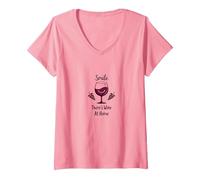 Smile Theres Wine At Home Fun Wine Lover Home Home Decor Maglietta con Collo a V, Donna, Rosa, XXL