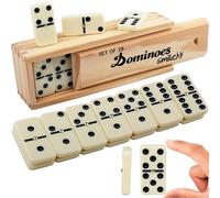 Smilejoy Domino - Set domino per adulti, per giochi da tavolo classici, doppio 6, 28 pezzi, con custodia in legno naturale (2 giocatori)