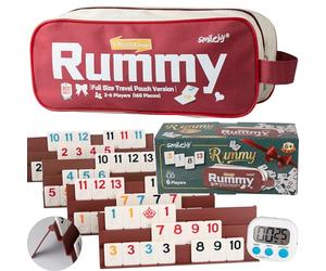 Smilejoy Rummy Cube Edizione per 6 giocatori, set da viaggio a grandezza naturale, con borsa da viaggio in tela portatile, classico gioco da tavolo per adulti e bambini, 160 piastrelle, 6 scaffali da