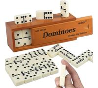 Smilejoy Set di domino per adulti, formato jumbo, per giochi da tavolo classici, set da 28 pezzi con scatola in legno marrone Deluex (2-4 giocatori)