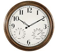 SMILEMARY 16 Inch Large Outdoor Wall Clock,Waterproof Vintage Non-Ticking Clock with Thermometer and Hygrometer Combo,Battery Operated Clock Wall Decorative- Bronze