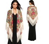 SmilerSmile Sciarpa silenziatore XL in stile russo XL stampa floreale pashmina scialle oversize poncho avvolgente per le donne, Crema, 63"x63"