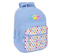 SMILEY WORLD JOYFUL - Zaino doppio adattabile, tessuto riciclabile, ideale per bambini di diverse età, comodo e versatile, qualità e resistenza, 32 x 15 x 42 cm, Blu chiaro/Multicolore, M, Casual