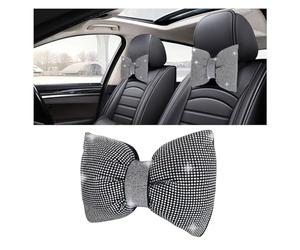 smilfuy 1 PCS Rhinestone Car Headrest Neck Pillow, Auto Headrest Cushion for Driving Seat, Bling Crystal Diamond Bow Neck Support Relax Pillow, Car Interior Accessories for Women Girly (White)
