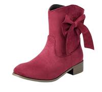 Smilice Stivaletti da donna con fiocco, tacco piatto da 3 cm, effetto velluto, suola antiscivolo, per tutti i giorni e il tempo libero, rosso vivo, 46 EU