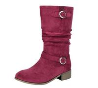 Smilice Stivali da donna | tacco piatto da 3,5 cm | fibbia e pieghe decorative | suola antiscivolo | per tutti i giorni e il tempo libero, rosso vivo, 39 EU