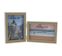 Smiling Art Cornice portafoto per 2 foto in legno MDF con lastra di vetro, doppia cornice in formato orizzontale e verticale (bianco + beige, 2 x 10 x 15 cm, 90 gradi)
