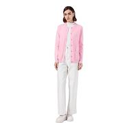SMILING PINKER Cardigan da donna con bottoni, girocollo, a costine, con tasche, Rosa, L