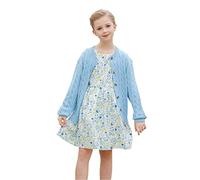 SMILING PINKER Ragazze Aran Cardigan Ragazzi Bambini Maglia Girocollo Cotone Maglione ruvido Giacca con bottone, Azzurro, 4-5 Anni