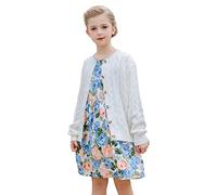 SMILING PINKER Ragazze Aran Cardigan Ragazzi Bambini Maglia Girocollo Cotone Maglione ruvido Giacca con bottone, Maglia bianca, 7-8 Anni