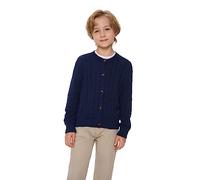 SMILING PINKER Ragazze Aran Cardigan Ragazzi Bambini Maglia Girocollo Cotone Maglione ruvido Giacca con bottone, Blu marino, 6-7 Anni