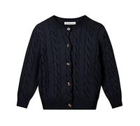 SMILING PINKER Ragazze Aran Cardigan Ragazzi Bambini Maglia Girocollo Cotone Maglione ruvido Giacca con bottone, Blu oltremare scuro, 8-9 Anni