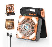 Smiling Shark Campeggio Ventilatore con LED Luce, 6000mAh Portatile 4 Velocità 3 Luminosità Solare Ventilatore per Tavolo con Power Bank&Timer Ricaricabile Ventilator da Esterno per Viaggi Lavoro