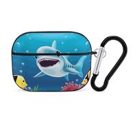 Smiling Shark Custodia per AirPods Pro 2, antiurto, custodia protettiva rigida per uomo e donna, compatibile con AirPod Pro custodia 2a/1a generazione con portachiavi, nera