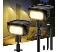 Smiling Shark Faretti Solari LED da Esterno, Luci Solari da Giardino Potenti Regolabili con Sensore di Movimento 4 Modalità & 2 Montaggio IP65 Lampada Solare per Cortile Vialetti, Bianco Caldo 2