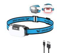 Smiling Shark Lampada da Testa, TD-0151 Torcia Frontale Led USB Ricaricabile Design a Ribalta con Luce Bianco & Caldo & Rosso Floodlight & Spotlight Impermeabile per Adulto Bambino Campeggio Pesca