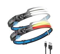 Smiling Shark Lampada Frontale, 2 Pezzi 230°Angolo Ampio 3*Strisce Luce Multi-Color Super Brillante Ricaricabile Sensore di Movimento Faro Impermeabile Campeggio, Torcia-Frontale-Lampada-LED-Camping