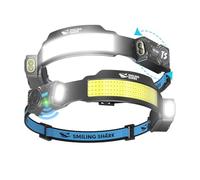 Smiling Shark Lampada Frontale, 2 Pezzi Luminosa Torcia Frontale LED Ricaricabile con 4 Ampio Luce & Faretto Regolabile Sensore Movimento 2400 mAh 5 Modalità Lampada da Testa per Campeggio Pesca