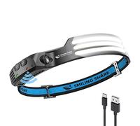 Smiling Shark Lampada Frontale, 230°Angolo Ampio 3*Strisce Luce Luminose Bianca Brillante Ricaricabile Sensore di Movimento Faro Impermeabile Campeggio Outdoor, Torcia-Frontale-Lampada-LED-Camping