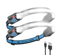 Smiling Shark Lampada Frontale, Headlamp Ricaricabile 2400mAh 2 Pezzi Ultra Luminosa Luce Bianca & 2 Luci Spot Regolabili a 315°, Head Lamp con Sensore di Movimento per Trekking Campeggio Riparazioni