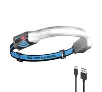 Smiling Shark Lampada Frontale, Headlamp Ricaricabile 2400mAh Ultra Luminosa Luce Bianca & 2 Luci Spot Regolabili a 315°, Head Lamp con Sensore di Movimento per Trekking Campeggio Riparazioni Correr