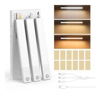 Smiling Shark Luce Armadio LED, HM-01 Luce Armadio con Sensore di Movimento 1200 mAh Ricaricabile USB & 3 Temperature Colore Dimmerabile Magnetico Barra Led per Cucina Garage Scale Corridoio (3 Pack)