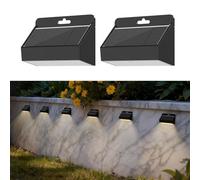 Smiling Shark Luce Solare LED Esterno, 2 Pezzi Applique Solare da Esterno Lampada Solare da Parete IP65 Impermeabile Luci da Esterno Giardino Solari per Muro Vialetto Scale, Bianco Caldo