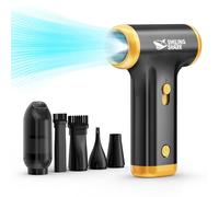 Smiling Shark Soffiatore ad Aria Compressa, JF-01 Vitesse Variabile 130000 Giri/min 5Kpa con Luce LED Elettrico Rimuovi Polvere Senza Fili per Pulizia PC/Tastiera/Auto/Divano/Camping, (PRO Nero)