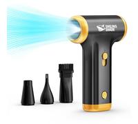 Smiling Shark Soffiatore ad Aria Compressa, JF-01 Vitesse Variabile 130000 Giri/min 5Kpa con Luce LED Elettrico Rimuovi Polvere Senza Fili per Pulizia PC/Tastiera/Auto/Divano/Camping, (Nero)