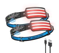 Smiling Shark TD-0123F Lampada Frontale, LED Headlamp Con Sensore di Movimento Ricaricabile 2500 mAh, Luce Bianca & Rossa Luce Ampia & Spot Leggera per Pesca Campeggio Escursionismo (2 Pezzis)