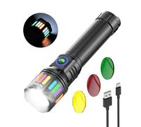 Smiling Shark Torcia Elettrica, M1 Torcia LED Ricaricabile Potente con 4 Modalità & Zoomabile【3 Lenti Colorate】 Mini Torce per Campeggio/Escursionismo/Casa/Emergenza, Nero