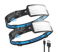 Smiling Shark Torcia Frontale, 2 Pack 230°Angolo Ampio 6*Strisce Luce Luminose Bianche Brillante Lampada Frontal Ricaricabile Faro Impermeabile Campeggio Outdoor, Torcia-Frontale-Lampada-LED-Camping