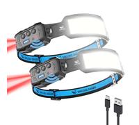 Smiling Shark Torcia Frontale, 2 Pack Ricaricabile Headlamp 7* Luce Bianche Sensore Movimento Super Brillante Rojo Luz Trasera Per Campeggio Pescar Correr Reparar, Torcia-Frontale-Lampada-Ricaricabile