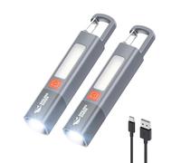 Smiling Shark Torcia LED Potente Professionale, G1 2 Pezzi Mini Torcia Ricaricabile USB con Luce Laterale 3 Modalità & Zoom Impermeabile Torce Alta Potenza con Gancio per Viaggio/Emergenza, Grigio