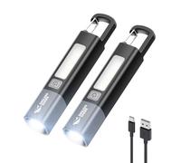 Smiling Shark Torcia LED Potente Professionale, G1 2 Pezzi Mini Torcia Ricaricabile USB con Luce Laterale 3 Modalità & Zoom Impermeabile Torce Alta Potenza con Gancio per Viaggio/Emergenza, Nero