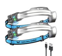 Smiling Shark TS-2 Lampada Frontale LED, Torcia da Testa Ricaricabile 2400mAh 2 Proiettori Orientabili & Luce Inondazione & Strobe Headlamp con Sensore di Movimento per Camping Jogging Corsa (2 PACK)
