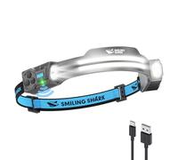 Smiling Shark TS-2 Lampada Frontale LED, Torcia da Testa Ricaricabile 2400mAh 2 Proiettori Orientabili & Luce Inondazione & Strobe Headlamp con Sensore di Movimento per Camping Jogging Corsa (1 PACK)