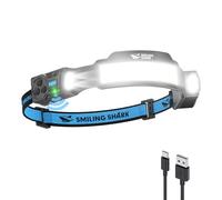 Smiling Shark TS-4 Lampada Frontale LED, Torcia da Testa Ricaricabile 2400mAh 2 Proiettori Orientabili & Luce Inondazione & Strobe Headlamp con Sensore di Movimento per Camping Jogging Corsa (1 Pack)
