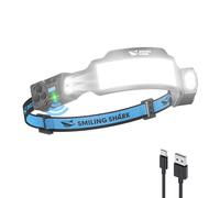 Smiling Shark TS-6 Lampada Frontale LED, Torcia da Testa Ricaricabile 2400mAh 2 Proiettori Orientabili & Luce Inondazione & Strobe Headlamp con Sensore di Movimento per Camping Jogging Corsa (1 Pack)