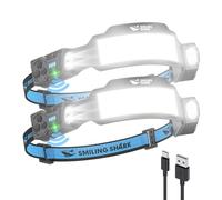 Smiling Shark TS-6 Lampada Frontale LED, Torcia da Testa Ricaricabile 2400mAh 2 Proiettori Orientabili & Luce Inondazione & Strobe Headlamp con Sensore di Movimento per Camping Jogging Corsa (2 Pack)