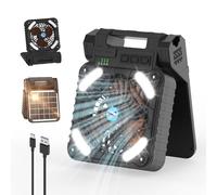 Smiling Shark Ventilatore da Campeggio con LED Luce, 6000mAh Portatile 4 Velocità 3 Luminosità Solare Ventilatore per Tavolo con Power Bank&Timer Ricaricabile Ventilatore da Esterno per Viaggi Lavoro