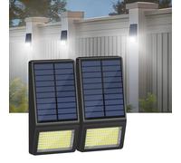 Smiling Shark WL-04 Luce Solare Esterno, 2 Pezzi 199 LED Lampada Solare da Parete con Sensore di Movimento 160°Impermeabile Faretti Solari a LED da Esterno per Giardino Patio Pathway, Bianco Freddo