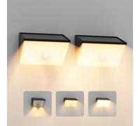 Smiling Shark WL-06 Lampada Solare da Esterno, 2 Pezzi Luce Solare LED Esterno con Sensore di Movimento 4 Modalità & 120° IP65 Impermeabile Applique Solare per Giardino Balcone, Bianco Caldo