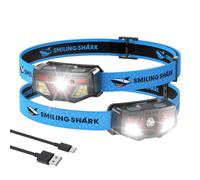 Smiling Shark ZL-105 Lampada Frontale, Headlamp LED Ricaricabile Con Sensore Di Movimento, 6 Modalità Di Illuminazione Focalizzata & Luce Diffusa Luce Bianca & Rossa Per Campeggio Corsa Pesca (2 Pack)